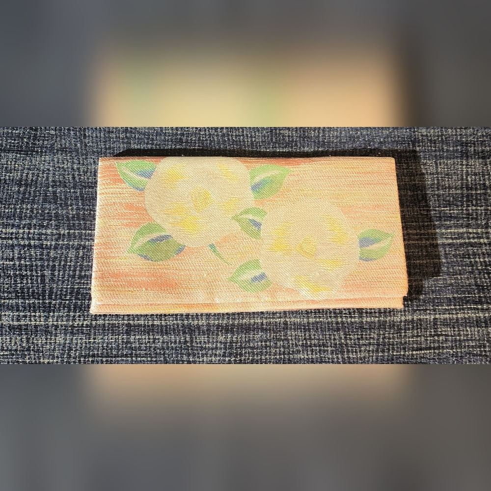 Vintage Shiseido Pink Chirimen Silk Crepe Camellia Tsubaki Folding Long Wallet